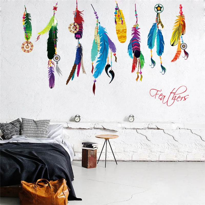 Dreamcatcher Feathers Wall Sticker PVC Material Kids Room Decoration Mural Decal 