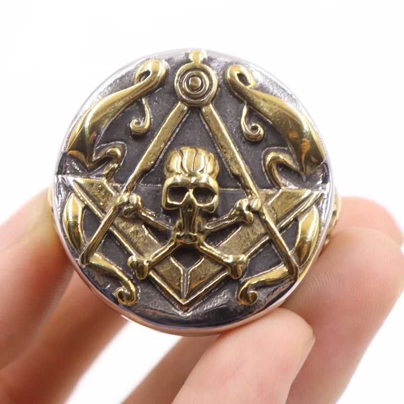 

Big Heavy squre crossbone and compass master sun free masonic signet rings rock roll style freemason ring