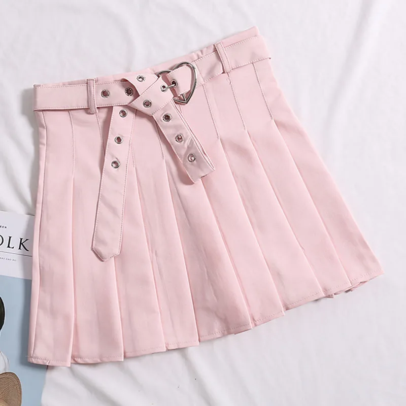 Harajuku/мини-юбки для студенток, модные мини-юбки с поясом, плиссированные женские юбки Kawaii с высокой талией#004
