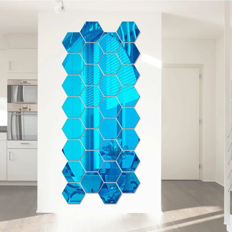 

10PCS Blue Hexagonal Wall Decoration Acrylic Mirrored Decorative Sticker Room Decoration DIY Wall Art Home Decor Z3