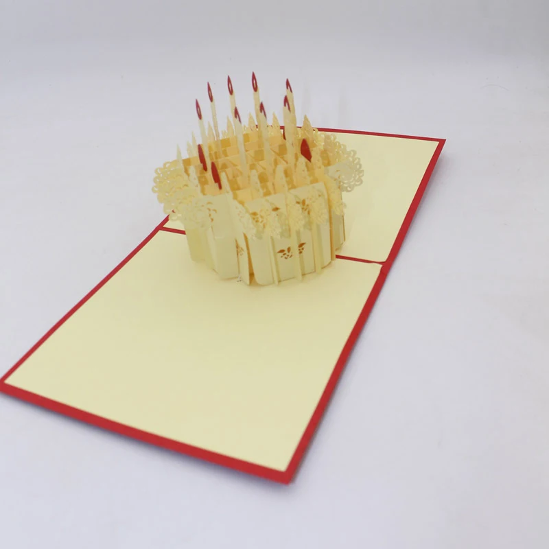  3D Handmade Red Cover Children Birthday Party Candle Strawberry Cake Paper Greeting Cards Invitatio - 32913988153