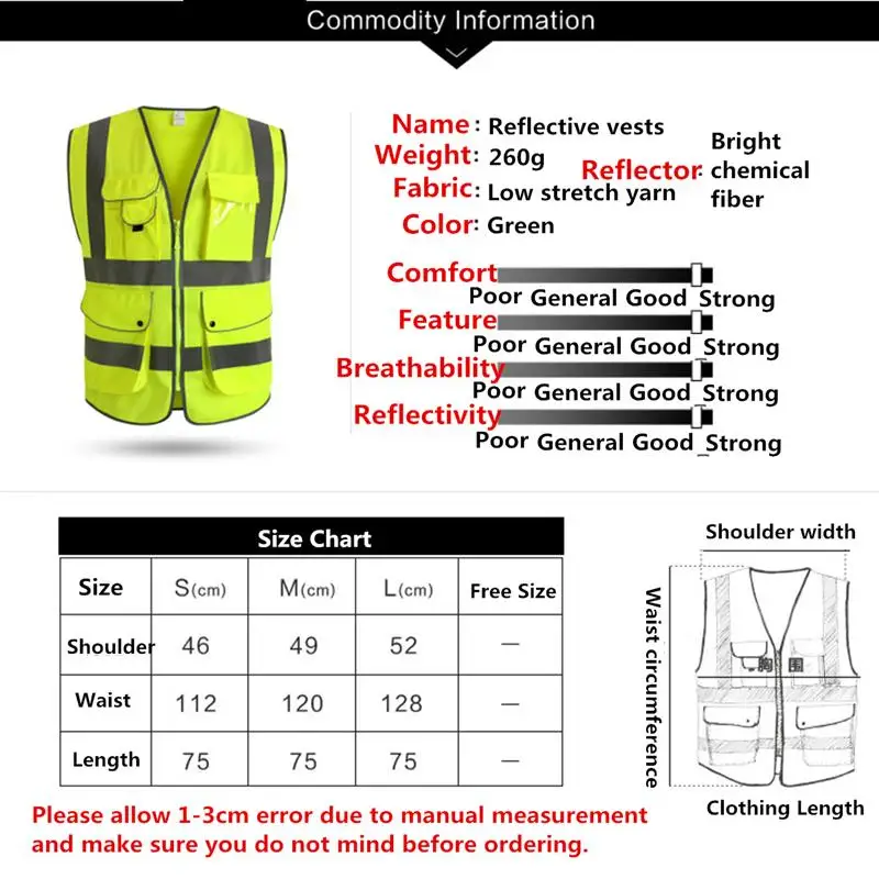 Safurance унисекс высокая видимость светоотражающий Мульти Карманы строительство безопасности жилет рабочая одежда Открытый безопасности одежда