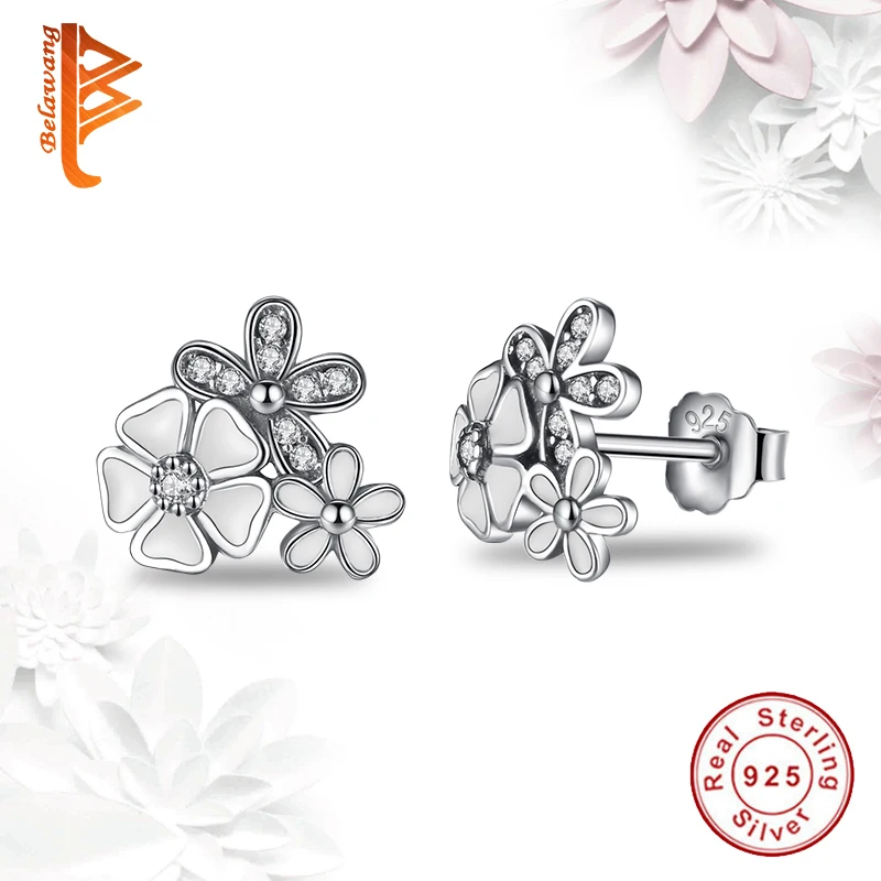 Женские серьги гвоздики из серебра 925 пробы с фианитом|flower stud earrings|stud earringsearrings white