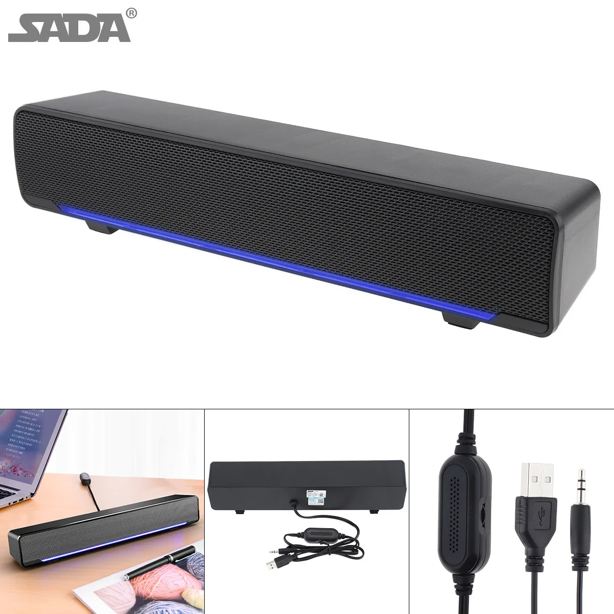 

SADA V-196 Portable Bluetooth Speaker Wireless Desktop Multi-media Soundbar with Dual Speaker DSP Mixing Sound for Computer TV