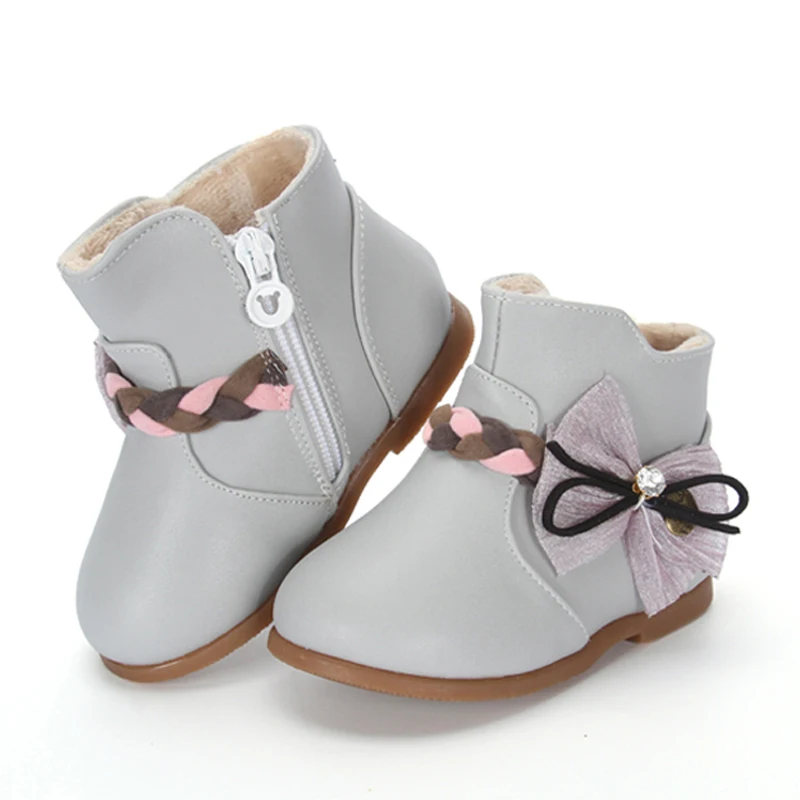 Girls baby bow diamond style boots inside plush 1 3 year old girl soft