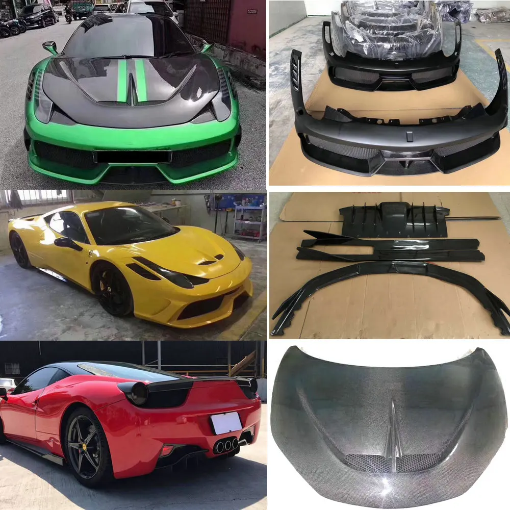

FRP/Carbon fiber auto bodykit car body kits for Ferrari 458 front bumper / hood cover / diffuser / side skirt / Mirror Cover