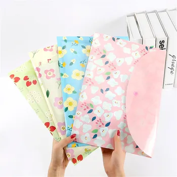 2pcs A4 File Bag Button Closure Folder Bag Kawaii Office School Document Folder Large Capacity Storage Bag Simple Style Flowers 1