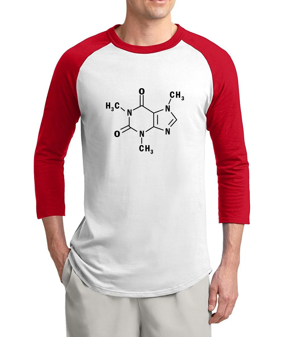 

adult science shirt Caffeine Molecular Formula Sheldon 3/4 sleeve t shirts men 2019 summer 100% cotton casual raglan men t-shirt