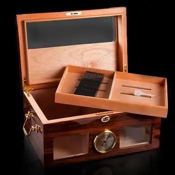 

2018 new type Luxury Cedar Wood Cigar Humidor Pretty Storage Box with Lock Humidifier Hygrometer personility