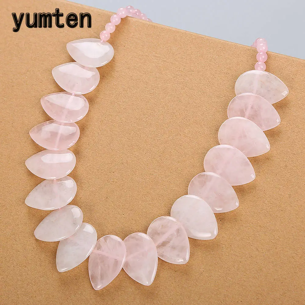 

Yumten Rose Quartz Necklace Women Cross Natural Stone Leaf Pendant Flower Female Reiki Fine Jewelry Sautoir Colar Feminino Bijou