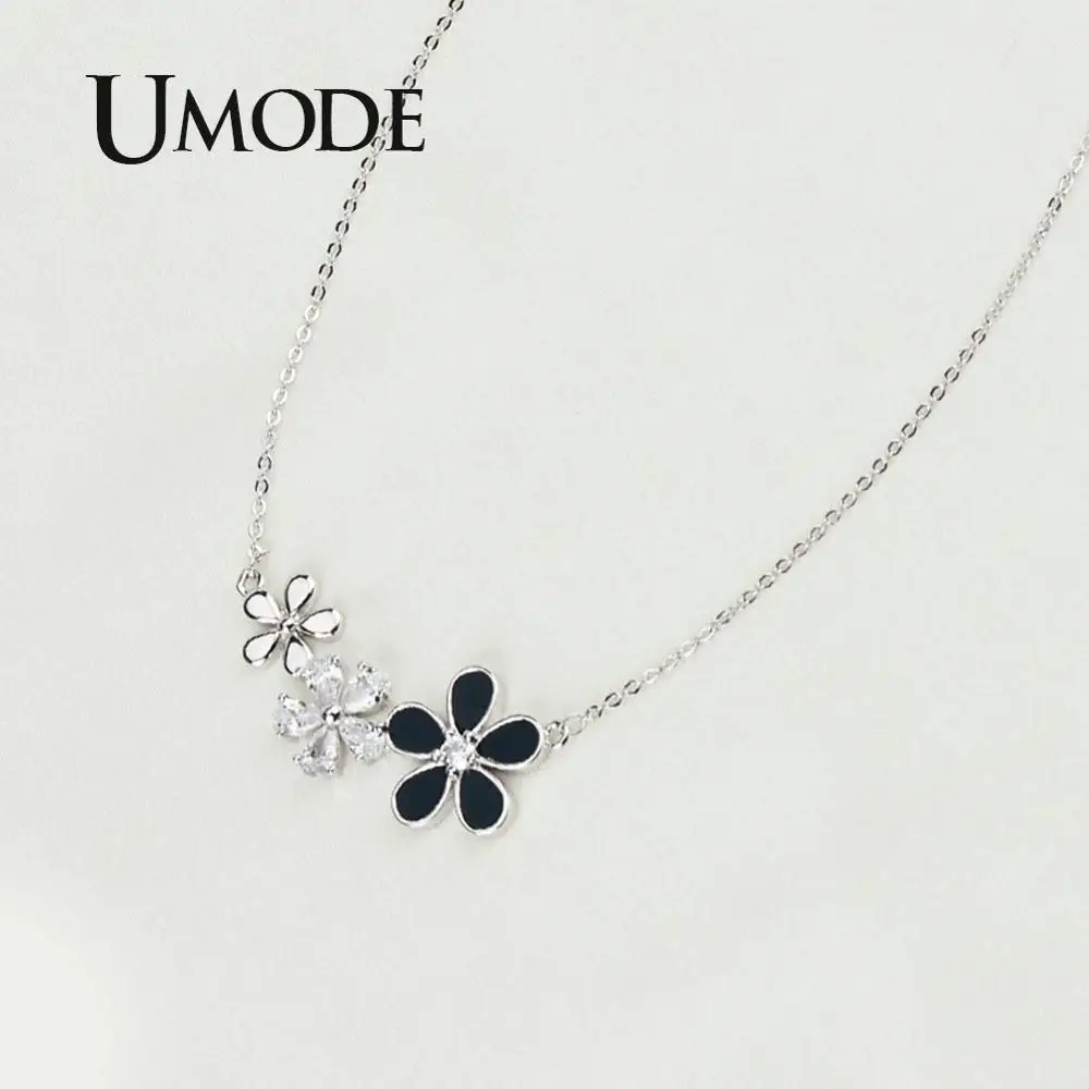 Женское Ожерелье с черным цветком UMODE корейское колье чокер маленькими фианитами