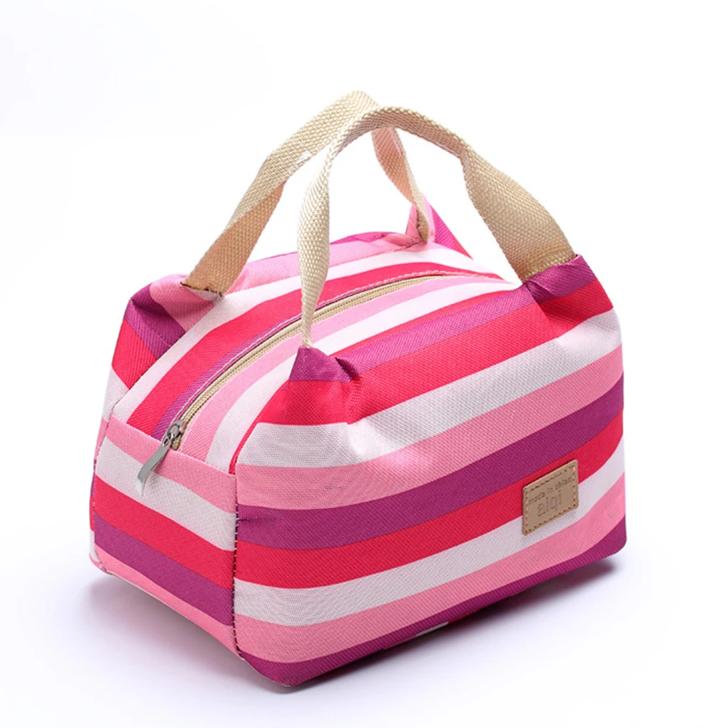 Thermal Insulated Lunch Bag Canvas Stripe Bags Kids Baby Tote Storage