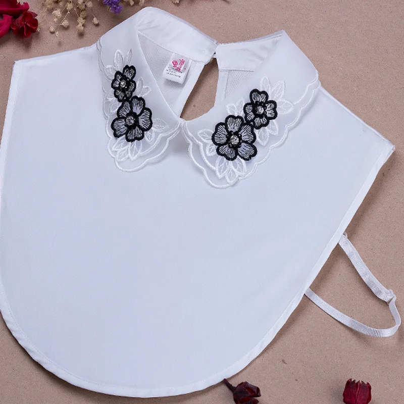 Embroidered decorative black flower turn down detachable lace Crystal