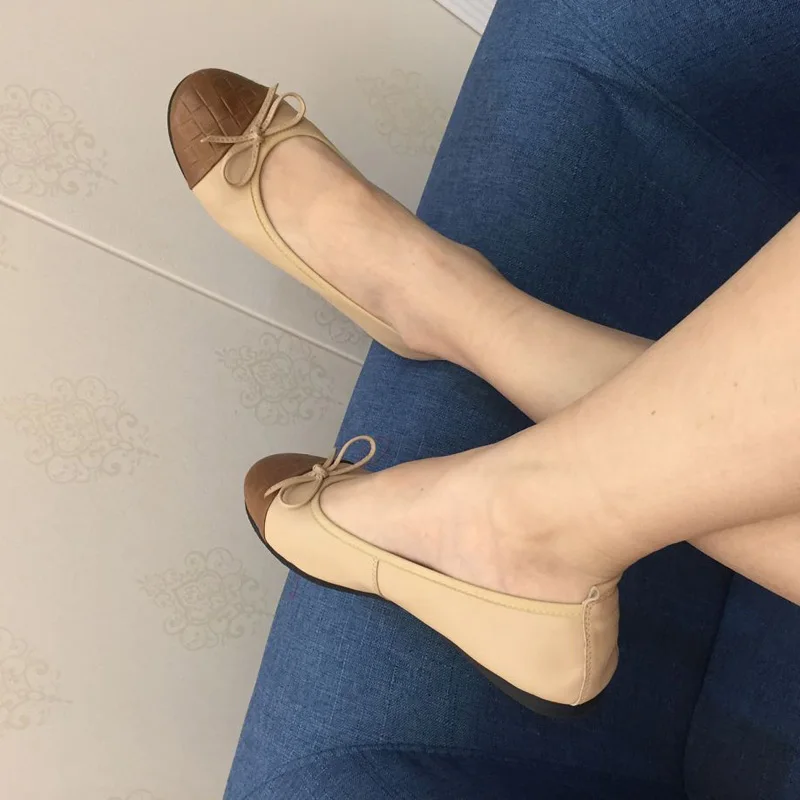 Geniune Leather Ladies Casual Slip-on Flats Fashion Patchwork Bowtie Flats For Women Soft Leisure Ballerinas Flats Plus Size 43 (4)