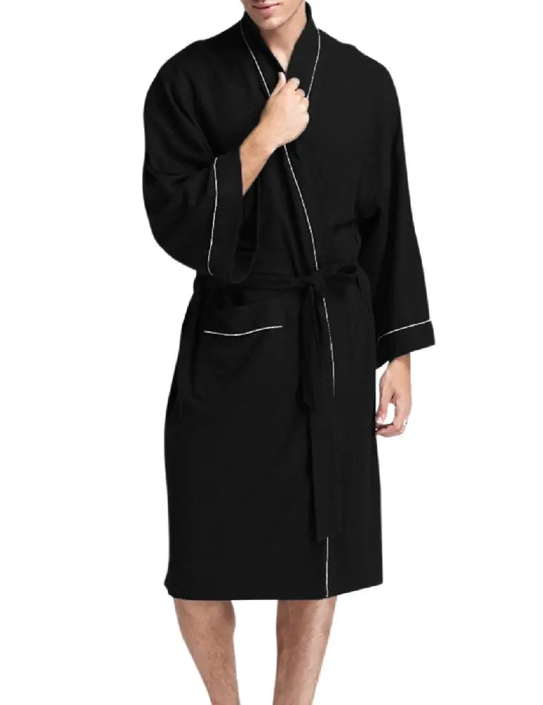 Man Sleepwear Cotton Pajamas Robes Cardigan Lingerie Pajamas Tie Straps Nightgown Large Size