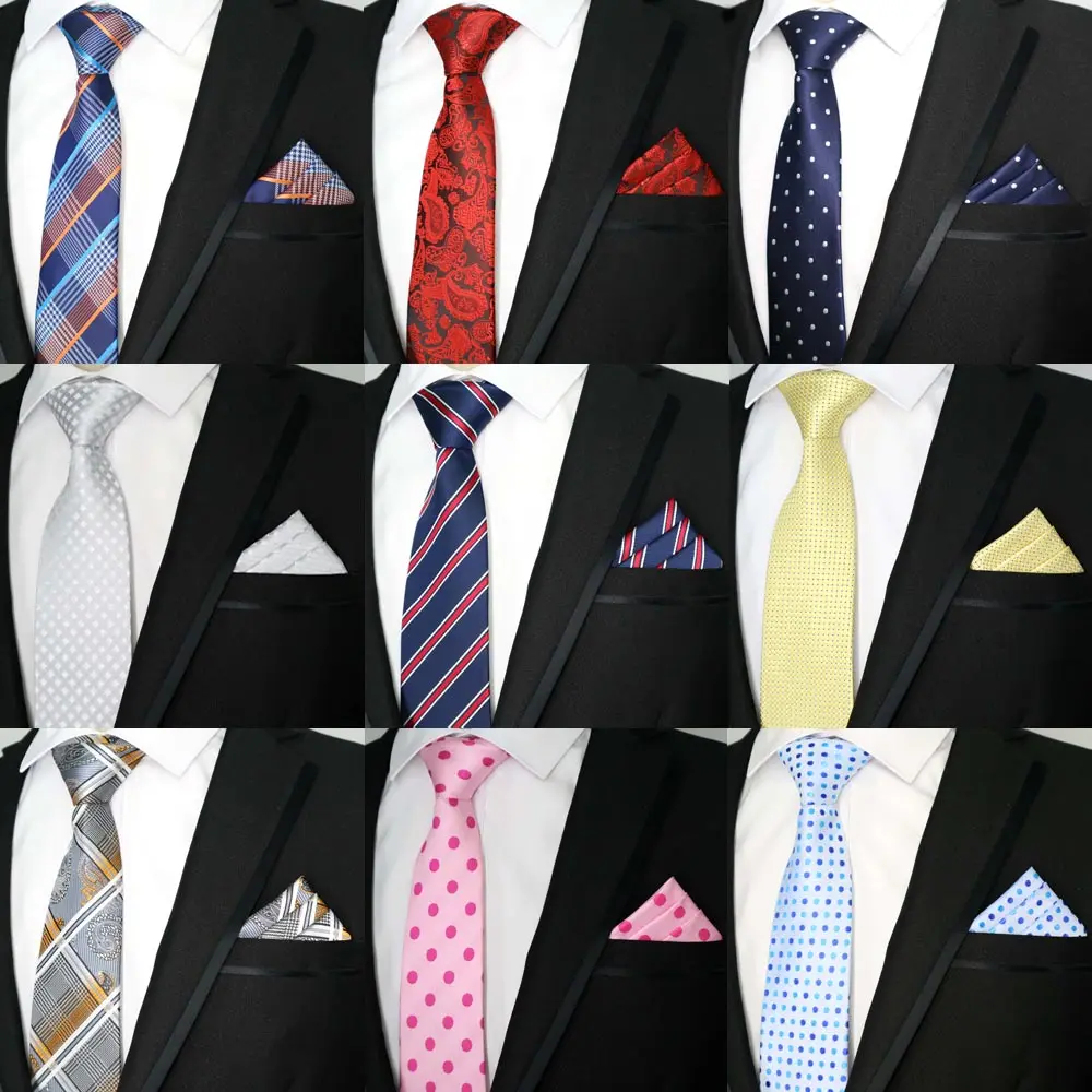 

67Color Men Tie Set Classic Polyester Silk Business Wedding Stripe Dots Paisley Ties Handkerchief Sets Pocket Square Necktie Set