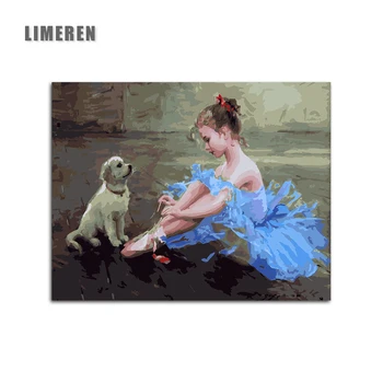 

Frameless Girl And Dog Animal Picture Painting By Numbers DIY Picture Oil Coloring By Numbers On Canvas For Home Decor