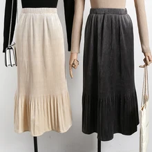Женские замшевые юбки в стиле ампир Новое поступление осенне-зимняя однотонная плиссированная юбка для студентов