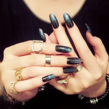 

New Bordeaux Metal Frosted Full Cover False Nails Stiletto Nails Sexy Acrylic Nail Tip UV Long Artificial Nails Fake Nail + Glue