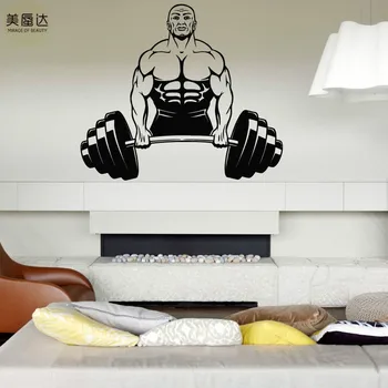 

Wall Decal Room Sticker Gym Weights Bodybuilding Muscle Man Crossfit for Furniture Window Pattern Modern Plastic XLL