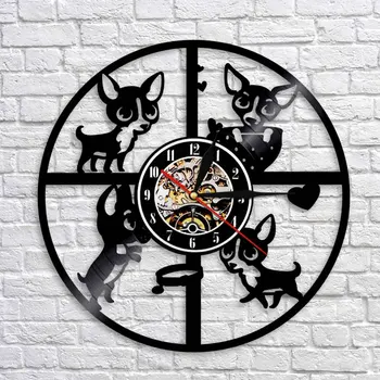

Vintage Vinyl LP Record Wall Clock 3D Lovely Chihuahua Dog Breeds Puppy Nursery Art Wall Decor Animal Wall Clocks Modern