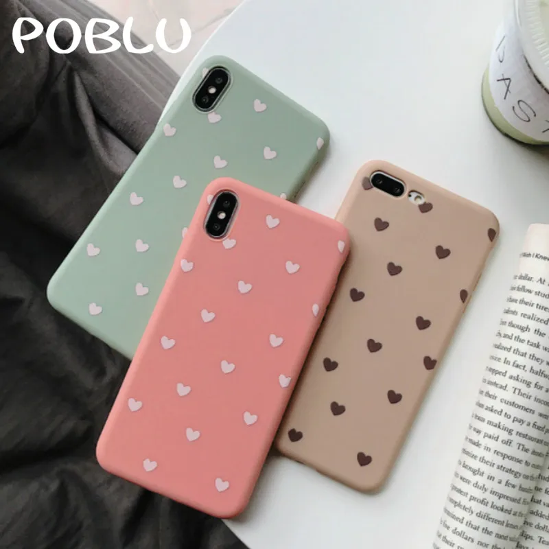 

POBLU Cute Candy Color Case For iphone XS Max XR Matte Girl Love Heart TPU Soft Back Phone Cover Shell For iphone 6s 7 8 Plus