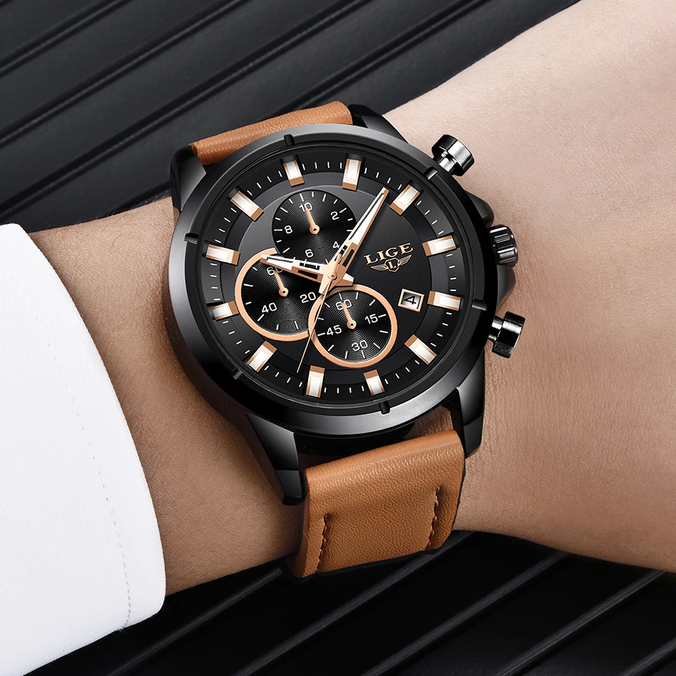 LIGE мужские часы 2019 Топ бренд класса люкс синяя кожа водонепроницаемые кварцевые наручные часы мужские повседневные Спортивные Хронограф