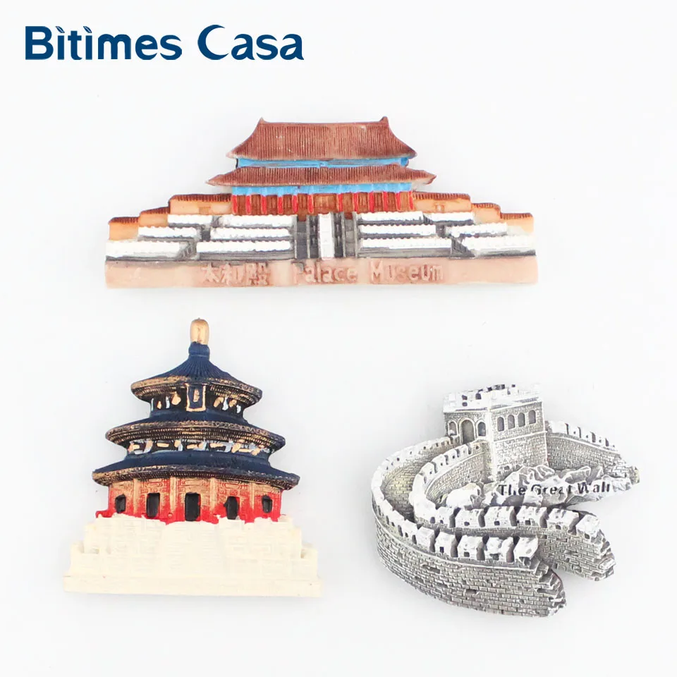 

Bitimes 3 Pieces China Attractions Refrigerator Stickers Travel Souvenirs 3D Fridge Magnets Imanes Home Decoration Gift