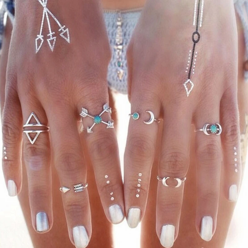 

6PCS Vintage Moon Arrow Ring Set Female Anillos Silver Midi Finger Rings For Women Beach Jewelry Anel Knuckle Charm anelli