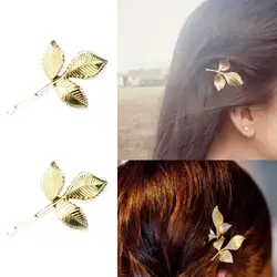 Женские заколки для волос с металлическими блестками и золотыми горками оливковая ветка 3 в форме листьев, заколки для волос, рельефные