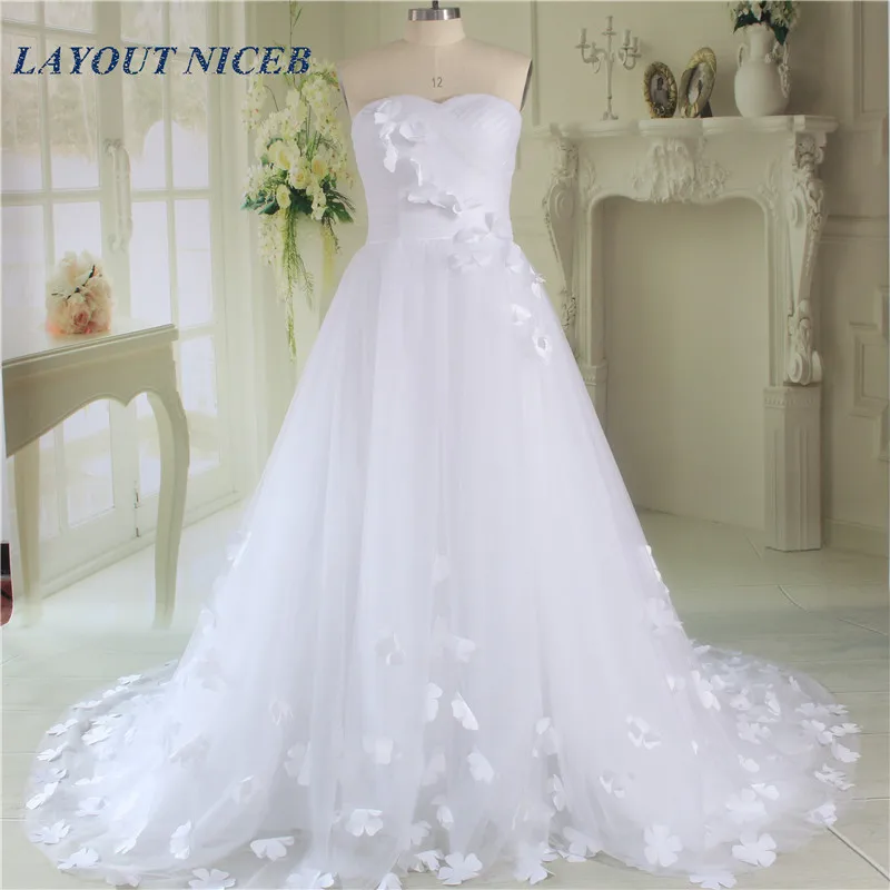 

Flowers vestido de noiva Tulle Wedding Dress 2019 Sweetheart Neck A Line Floor Length Real Image robe de mariee abito da sposa