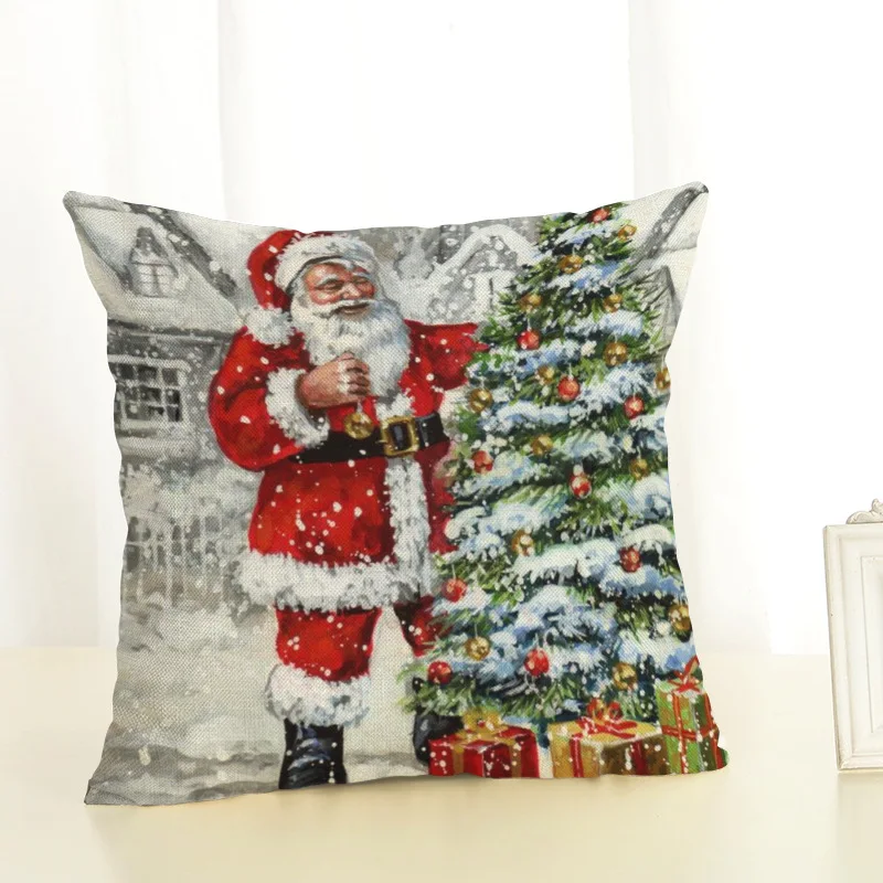 Merry Christmas Decorations for Home New Product Santa Clause with Dog Elk Snowman Christmas Tree Pattern Linen Pillowcase Natal (2)