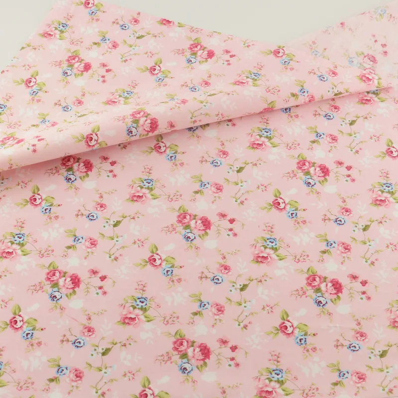 Pink Flower Cotton Fabric Teramila Fabrics Bedding Clothing Patchwork Quilting Sewing Cloth Cover Crafts Home Textile Decoration