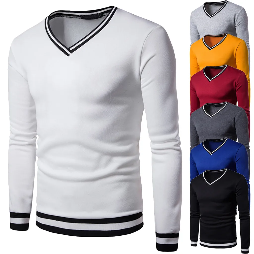 Men Long Sleeve T-Shirt Plain Cotton Tee Casual Bottoming Top Blouse Shirt
