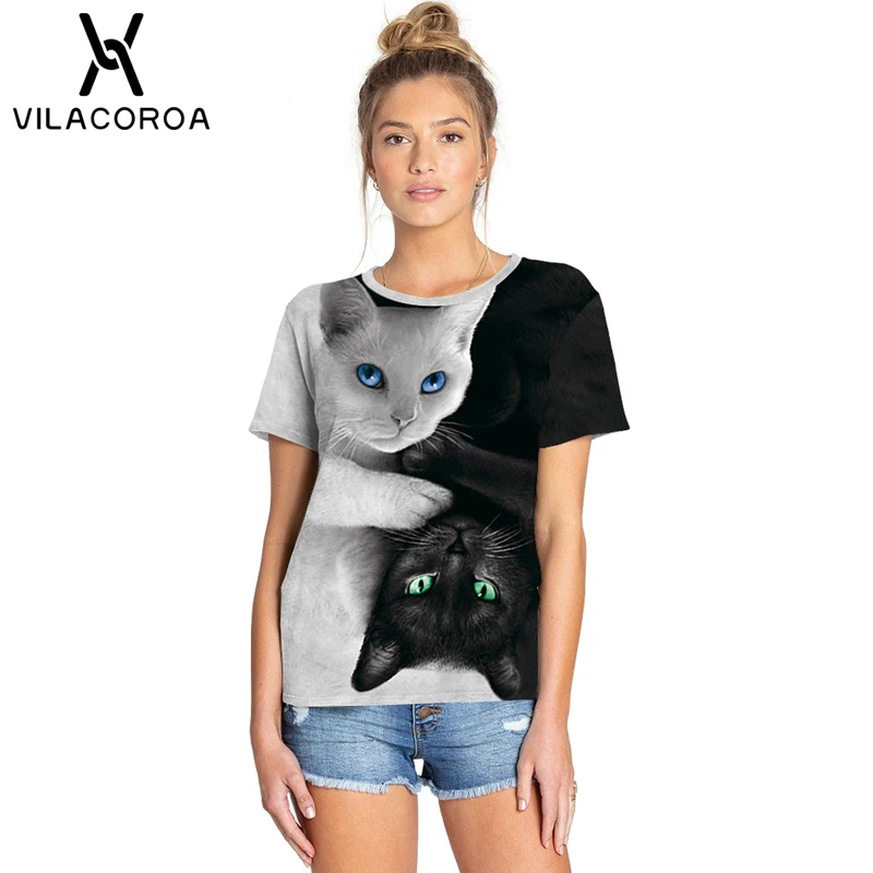 

Summer 3D Digital Cat Print T Shirt Design Women Round Neck Short Sleeve Tops Casual Loose Women Cool T shirts camiseta mujer