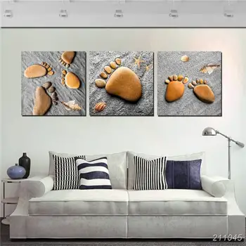 

New Modern Prints Painting 3 Panel Lovely Sands Feet Stones Canvas Art Wall Pictures For Living Room Decoration Bedroom Gifts