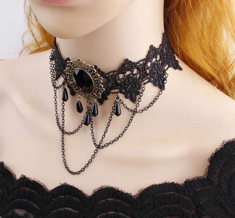 Caliente Venta Steampunk perlas викториана encaje воротник de regalo negro gargantillas flor moda Bijoux | Украшения и