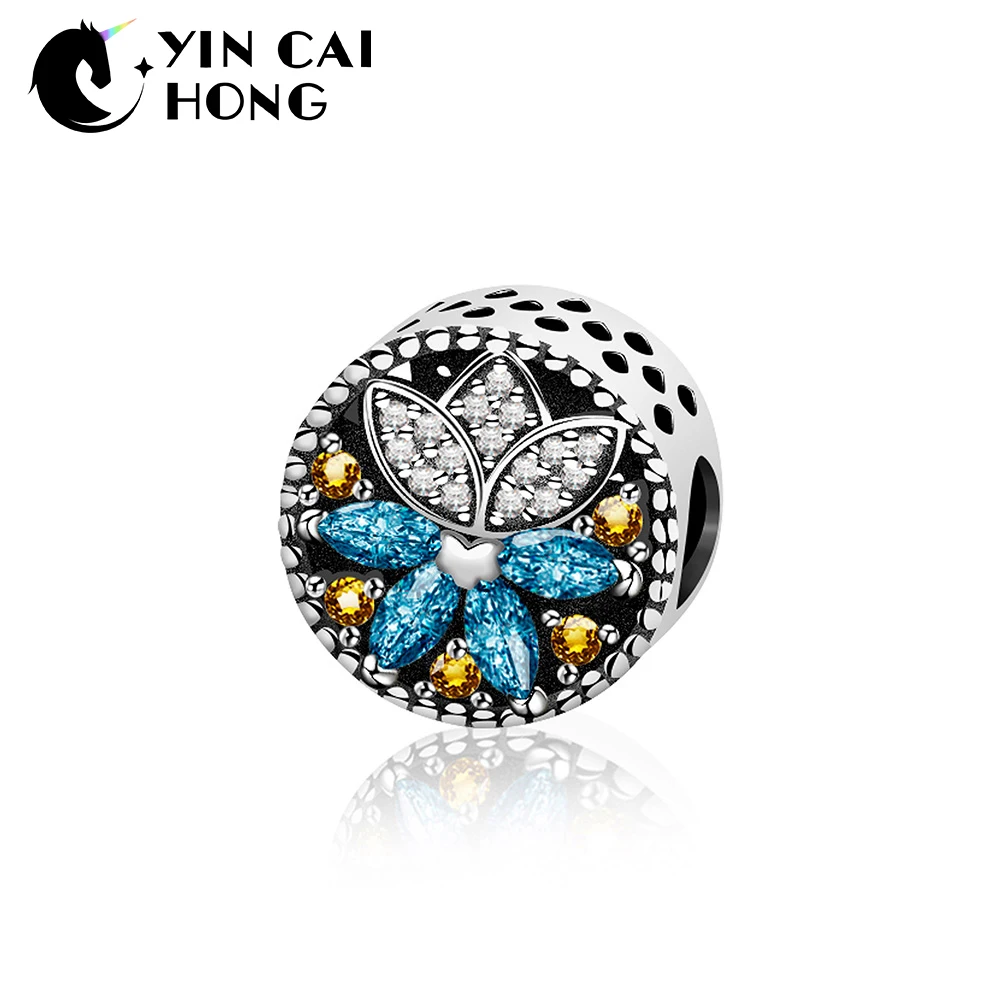 

YCH 100% 925 Sterling Silver Original Blue Peacock Gem Charm Beaded Women Fashion Jewelry Natural Glittering Gemstone