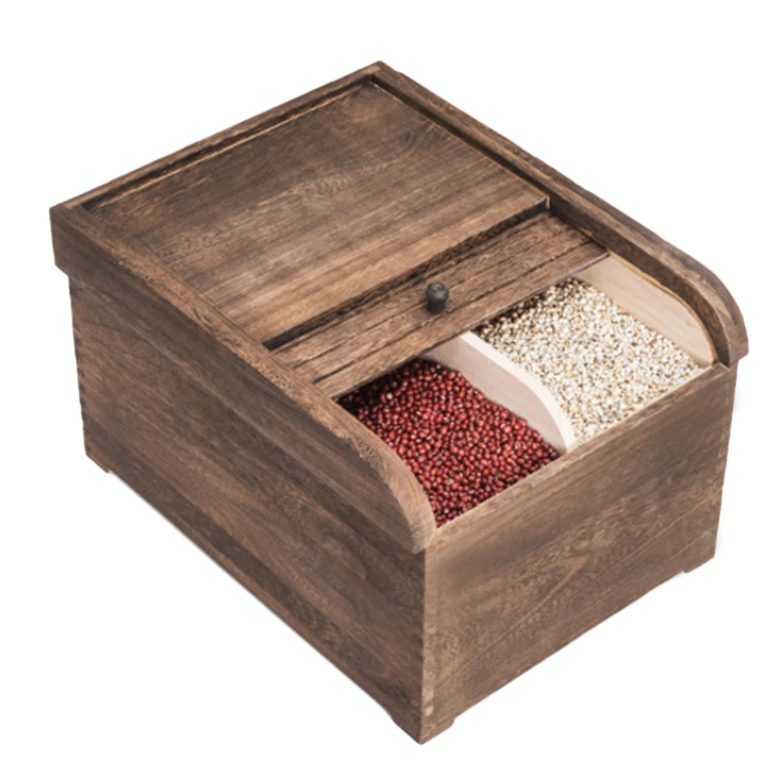 

10KG Wooden Shuttered Grain Storage Container Rice Storage Kitchen Grain Storage Box with Cover Kitchen Organizer Container