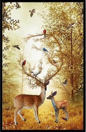 Proumhang 14CT 2 Strands Stamped Cross Stitch Lovely Deer Animal Anime Cross Stitch Needlecraft DIY White Embroidery Canvas 36cm x 36cm:Colorful Deer