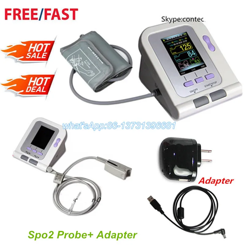 CE CONTEC08A Digital Blood Pressure Monitor Adult NIBP Cuff+SpO2 Probe AC Apater Power | Красота и здоровье