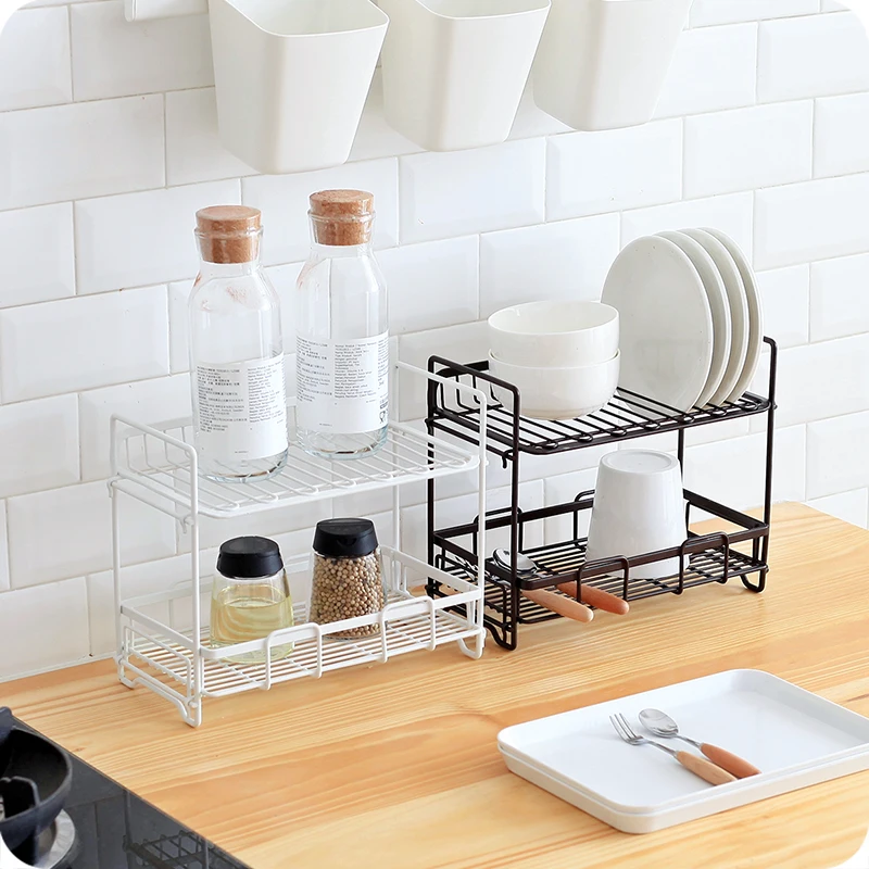 Double deck iron collection shelf kitchen floor table spice rack