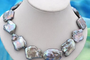 

FREE SHIPPING 004905 Rare 18" baroque black keshi reborn pearl necklace