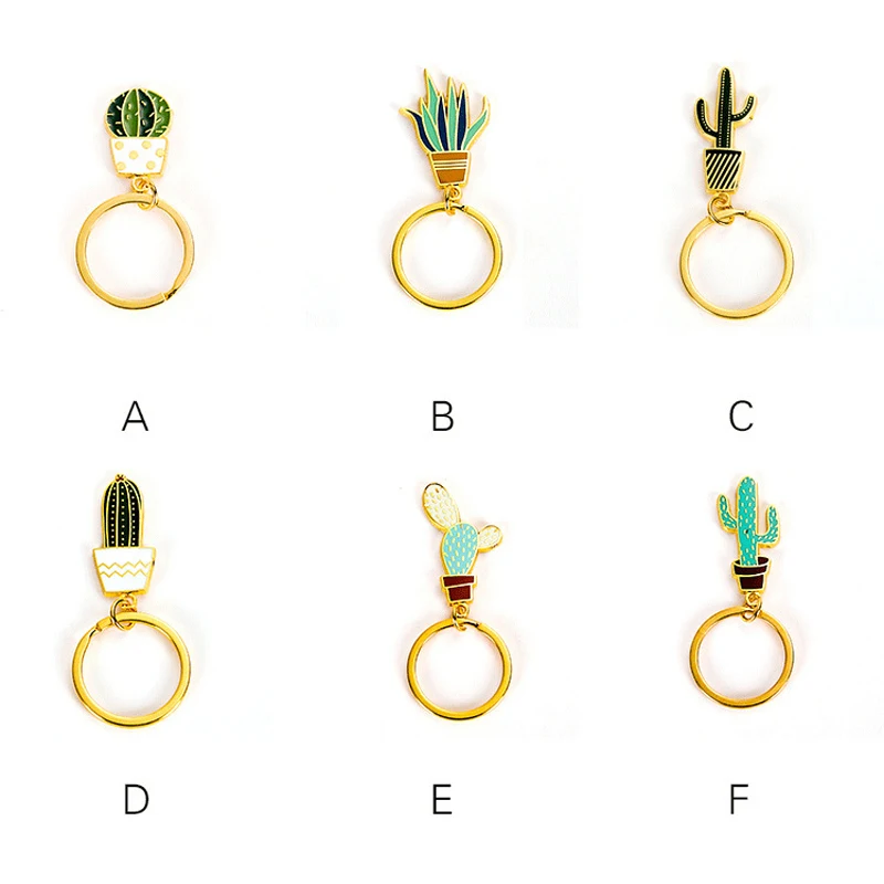 

Unique keychain Female Cute Prickly Pear Cactus Keychains Gold Key Ring Bag Car Wallet Pendant Keychain Friend Gift