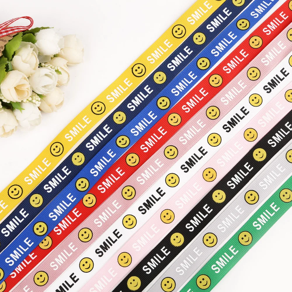5 Yard 15mm Smile Face Printed Satin Ribbon For Wedding Party ...