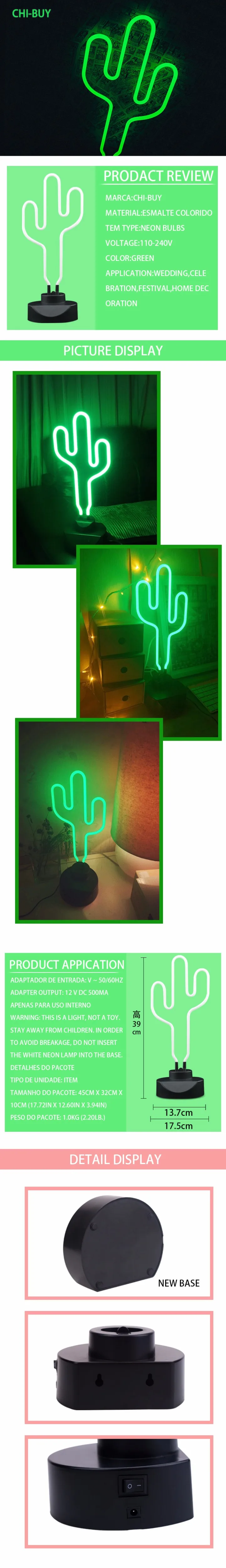 CHIBUY Ретро стеклянная трубка Неоновая вывеска кактус неоновая лампа 12 В кактус неоновый светильник вечерние свадебные украшения для дома декоративные вывески