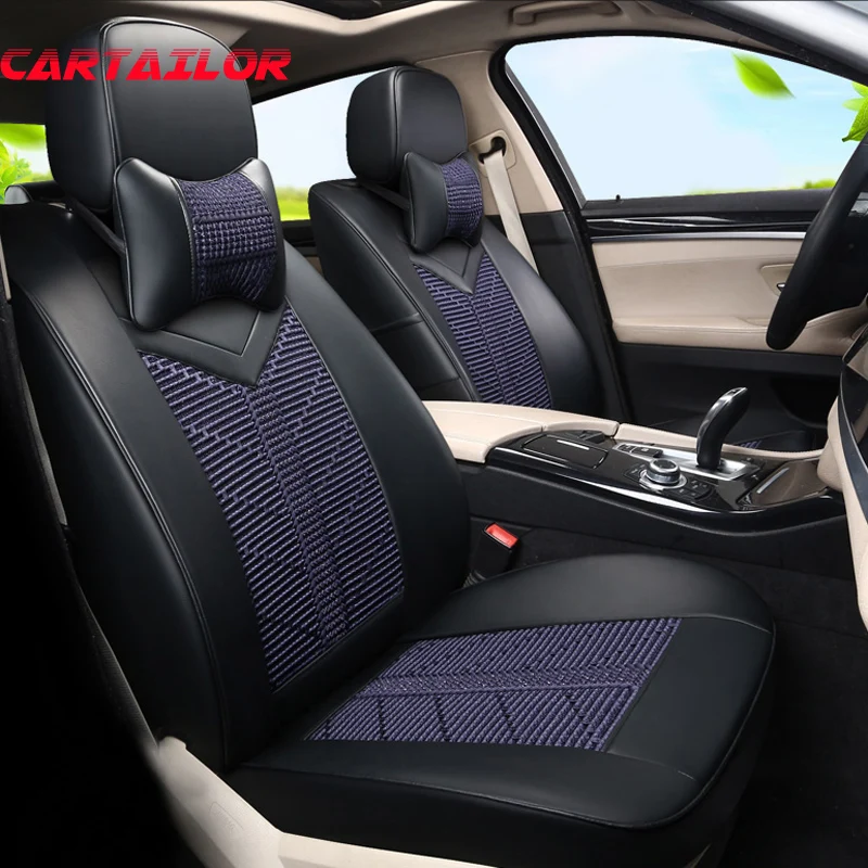 CARTAILOR Front & Back Seat Protector fit for Jeep Patriot 2007 2011 Car Seat Cover Set Faux Leather & Ice Silk Cover Car Seats