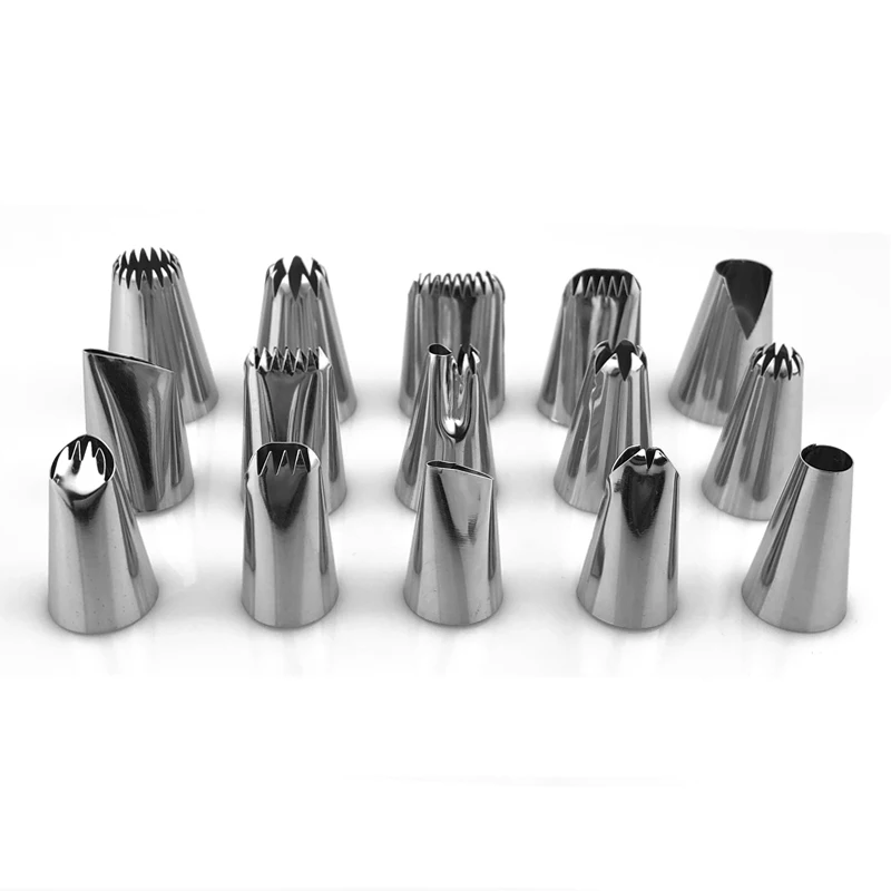 

15 PCs/set Stainless Steel Icing Piping Nozzle Large Small DIY Cake Decorating Tips Pastry Tips Cupcake Baking Tools Nozzles