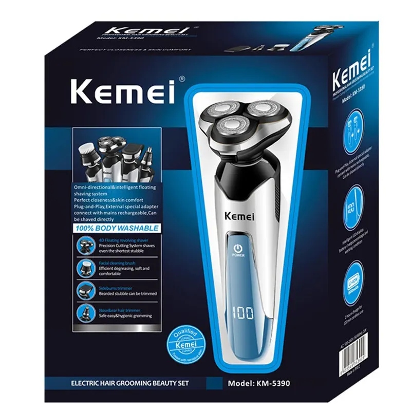 Kemei 4 in1 моющаяся бритва Для мужчин Аккумуляторная электрическая бритва Для мужчин Быстрая зарядка бритвенный станок бритва с тремя лезвиями KM-5390 - Цвет: have original box