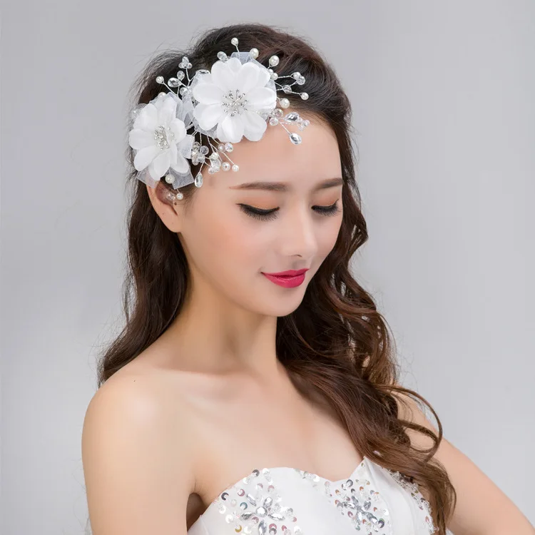 Bridal Flower Set Auger Simulated Pearl Hairbands Wedding Hair Accessories Jewelry Tiara Novia Sticks bijoux de tete | Украшения и